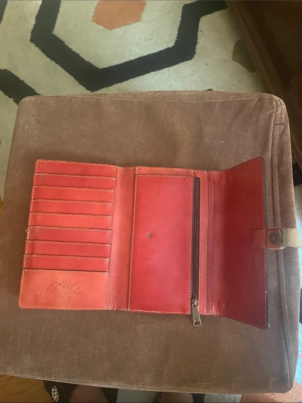 Patricia Nash Weathered Studded Leather Wallet/Clutch in Distressed Burnt Orange